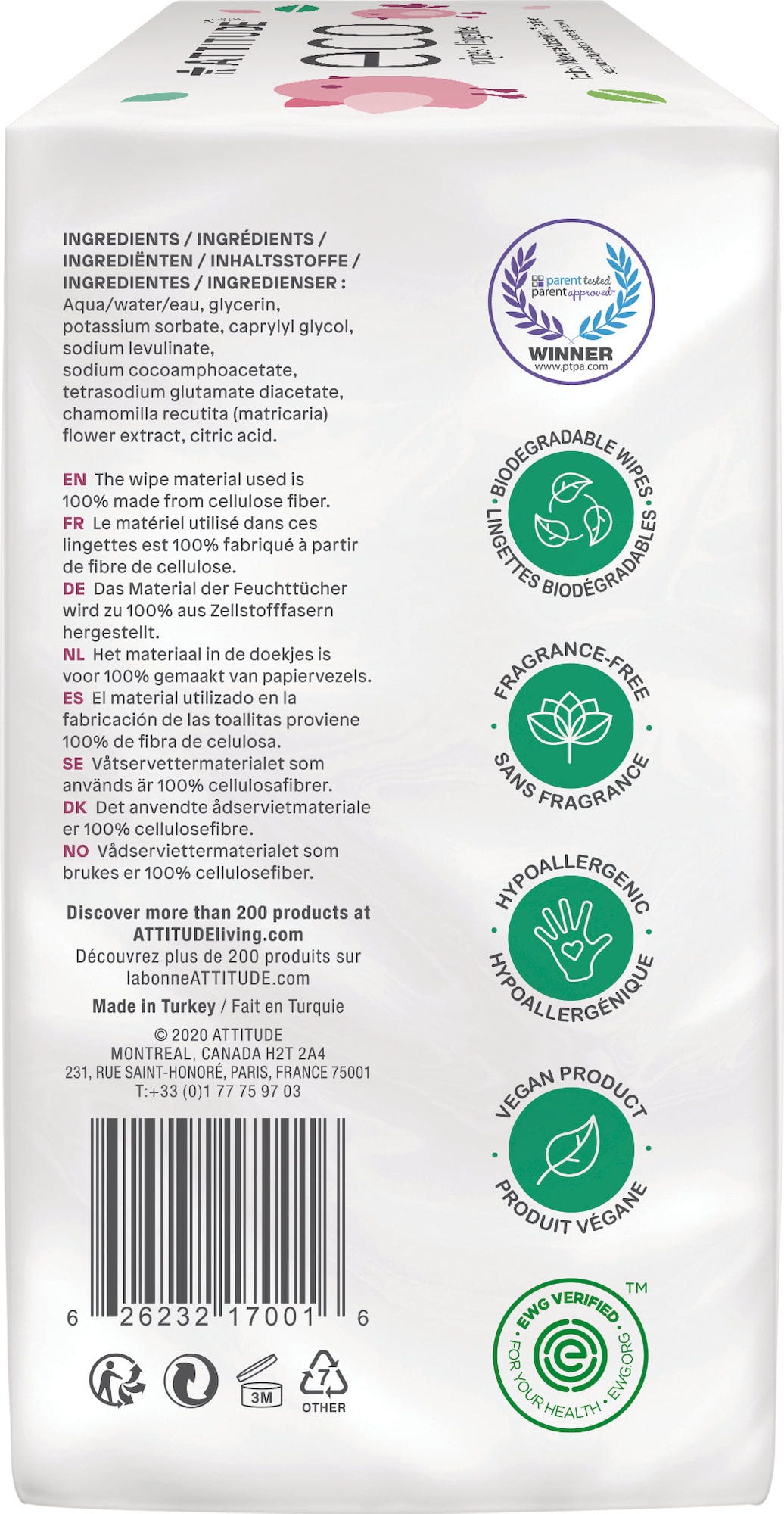 ATTITUDE  Baby Feuchttücher Sparpack, 216 Stück (216 Stk)