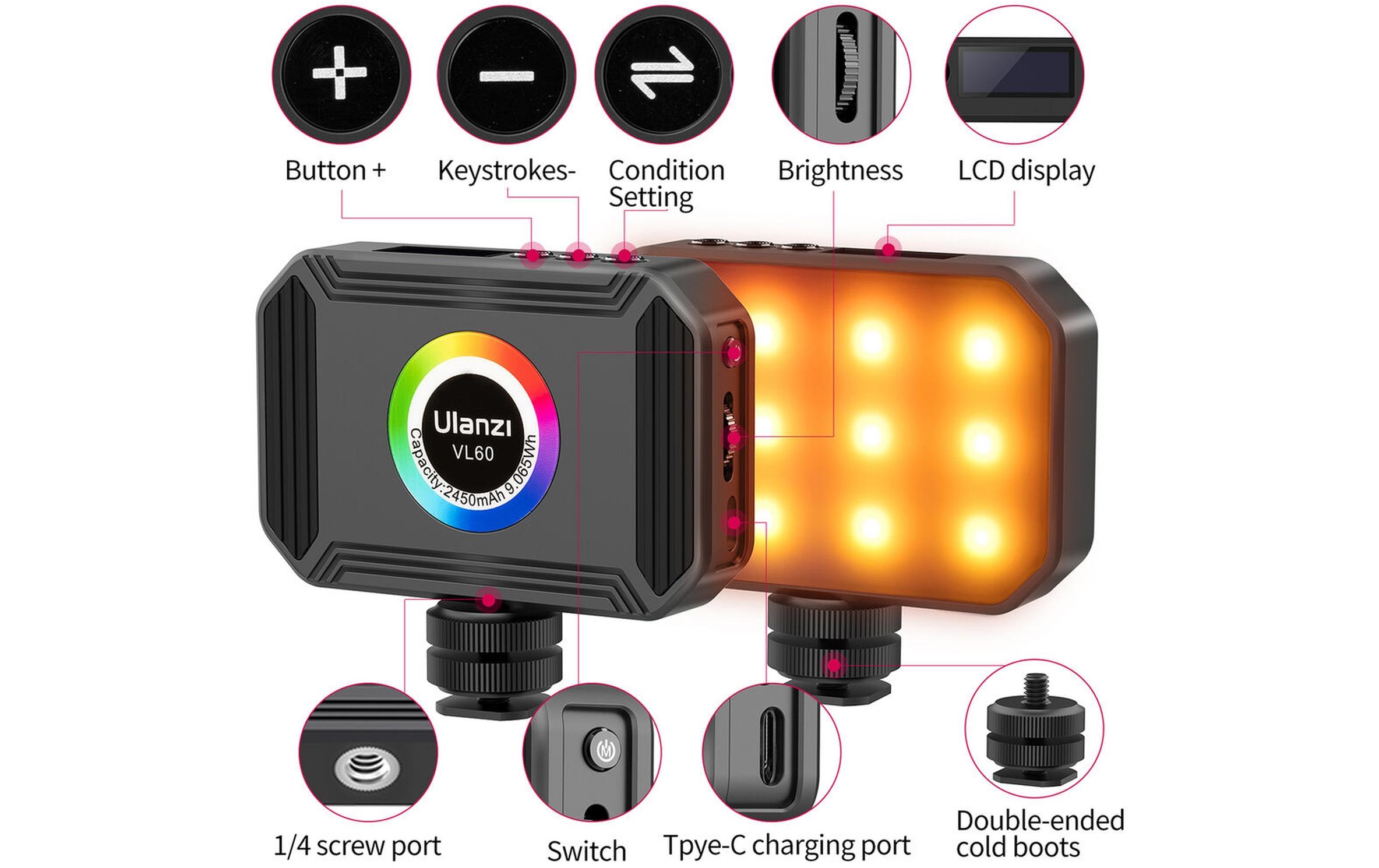 Videoleuchte VL60Tragbare quadratische Mini-Leuchte