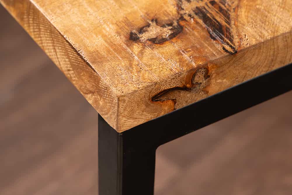 Massivholz Beistelltisch GASTON 65cm natur Mangoholz Metall schwarz handmade