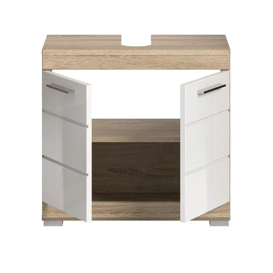 Hioshop Lambada wastafel 2 deuren wit hoogglans- eiken decor