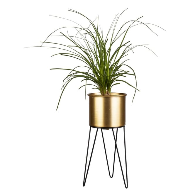 Pflanztopf mit Ständer - gold/schwarz - aus Metall - ca. 16 x 14 x 33 cm