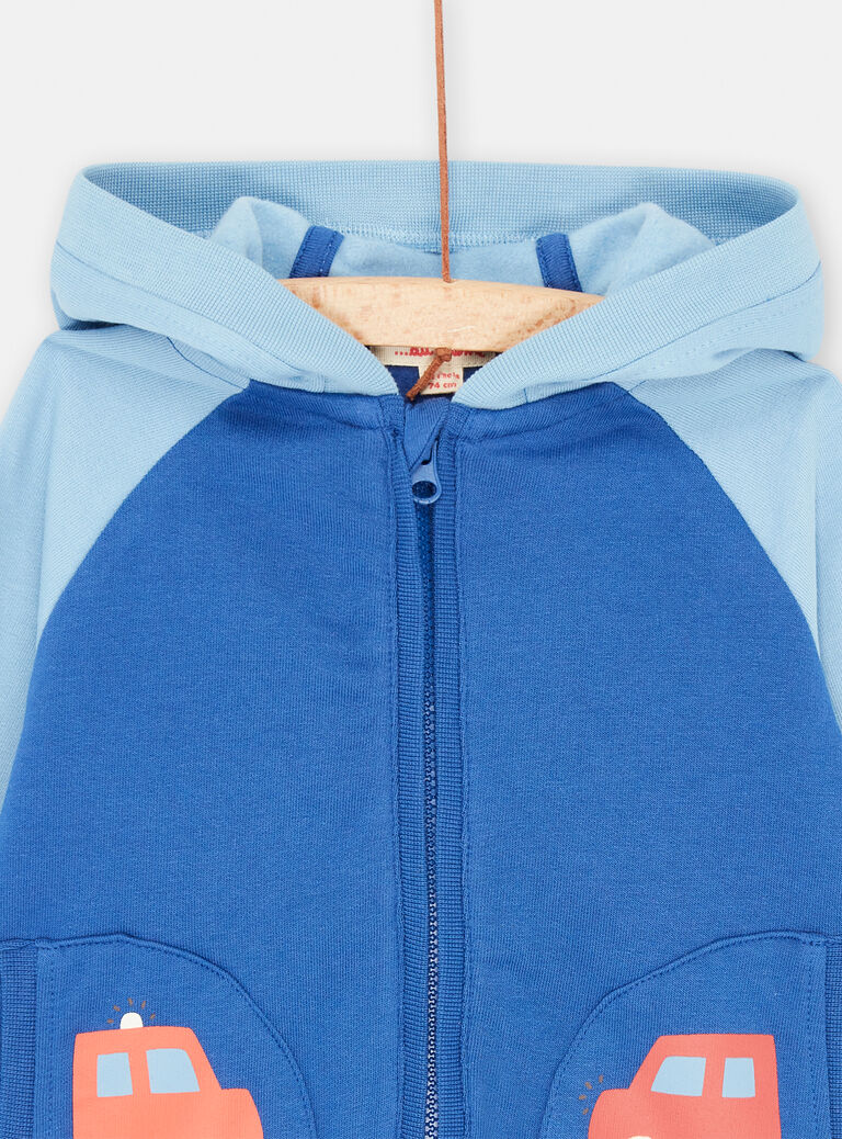 Gilet bleu à motifs voitures et tête d'animal pour bébé garçon