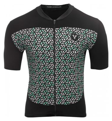 Maillot Manches Courtes LeBram Croix de Fer Noir Céleste Coupe Ajustée