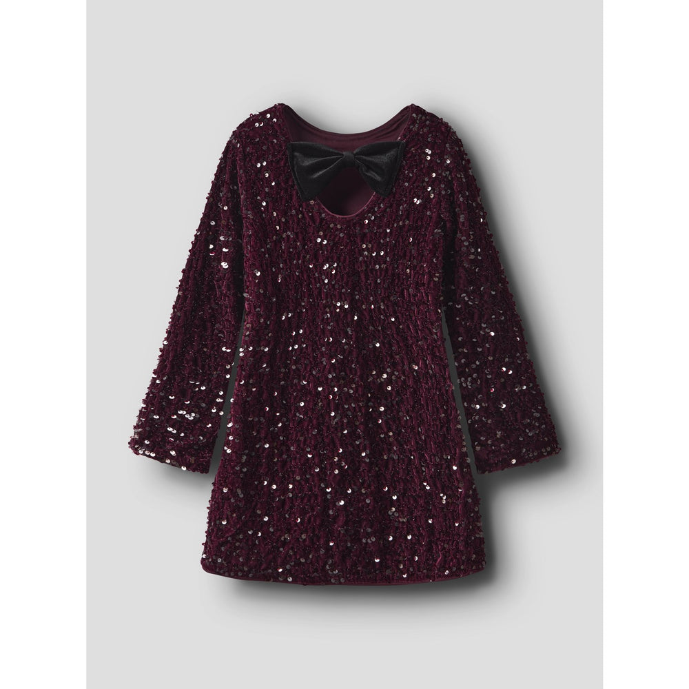 Køb Name It Burgundy Black Bow Nkfrusitta Ls Kjole