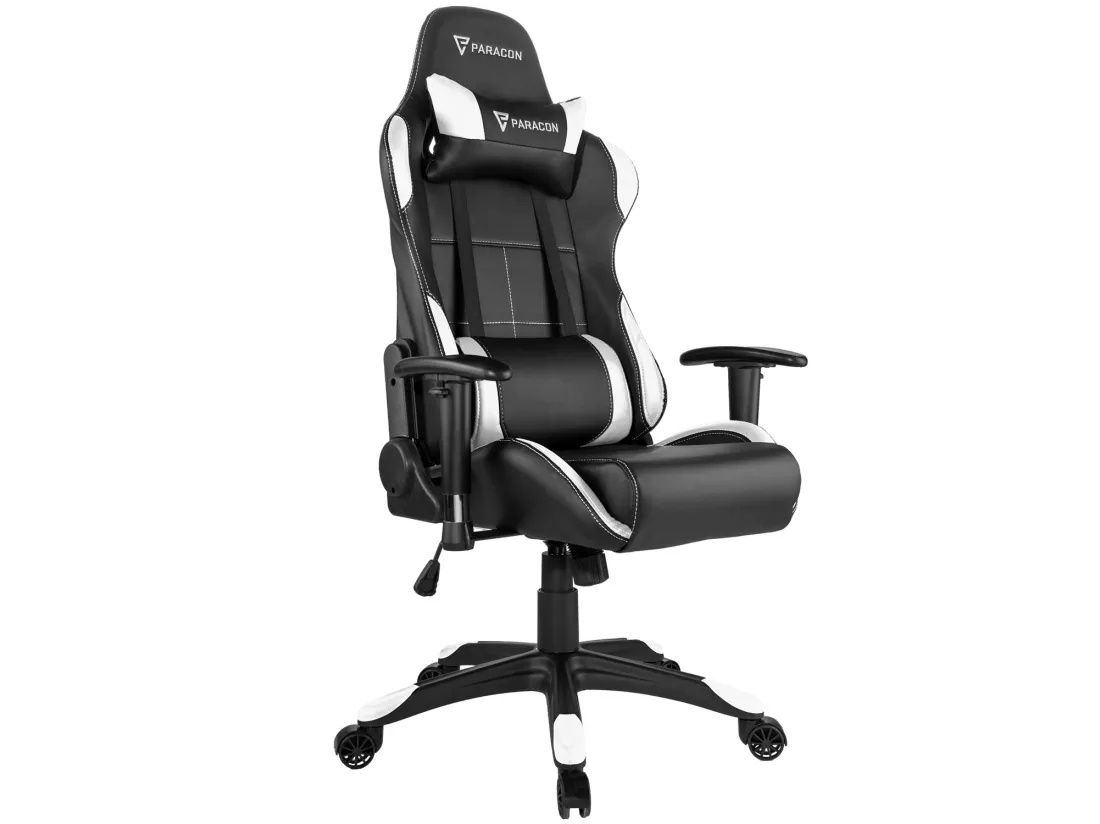 Paracon Rogue Fauteuil de gamer avec oreiller cervical et soutien lombaire, blanc.