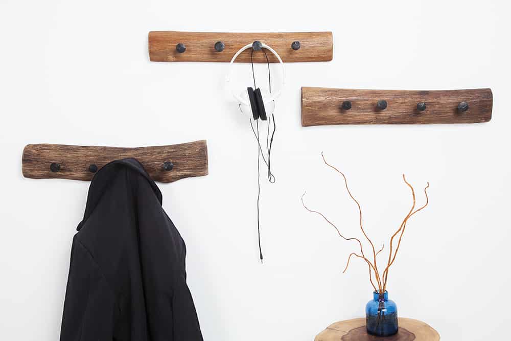 Massive Wandgarderobe HEMINGWAY 50cm natur aus recyceltem Teakholz