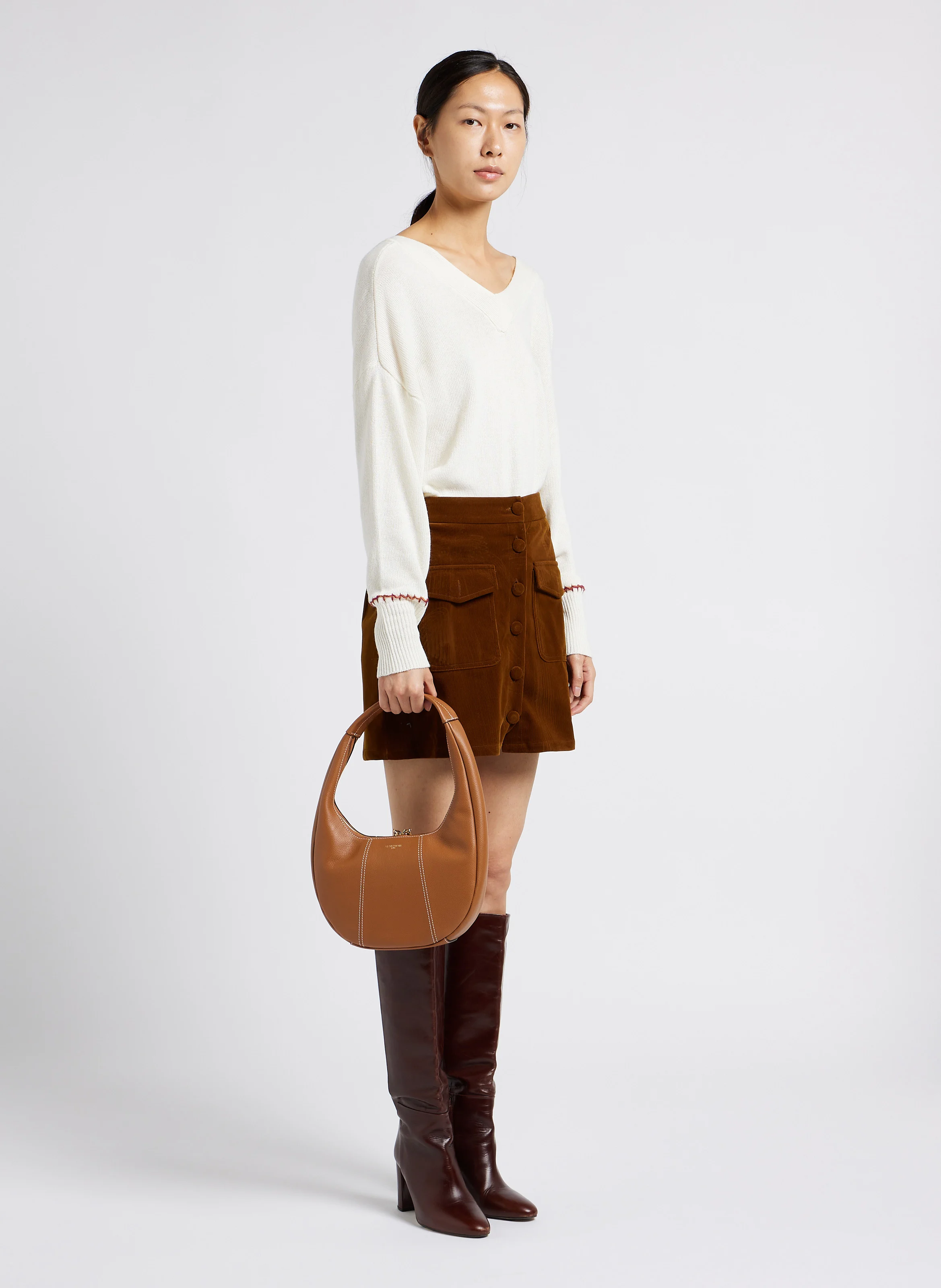 JULIETTE - Sac porté épaule en cuir de vachette grainé | Marron