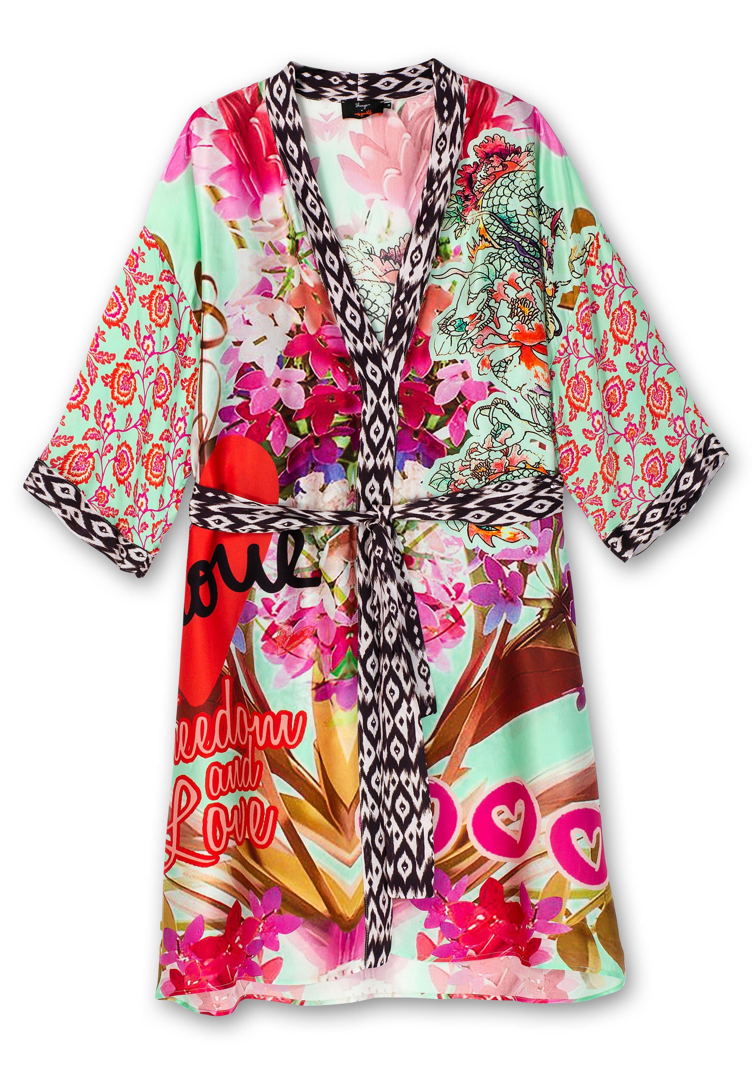 Kimono im Mustermix, aus Viskose-Satin