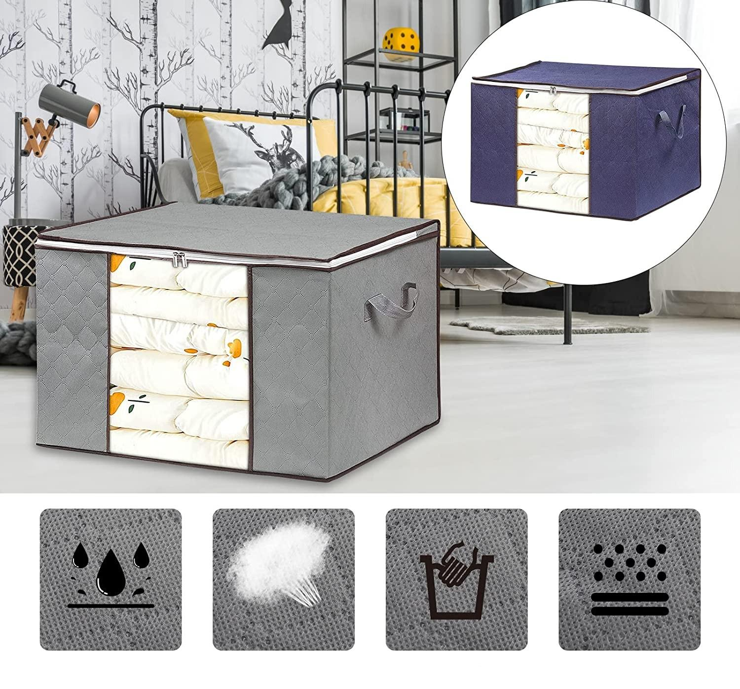(3er Set) 70x50x30cm Aufbewahrungs Tasche Bettwäsche Organizer Kleider Box - Grau