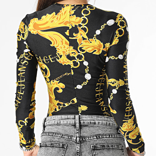 Body Manches Longues Femme 75HAM221-JS203 Noir Jaune Renaissance Floral