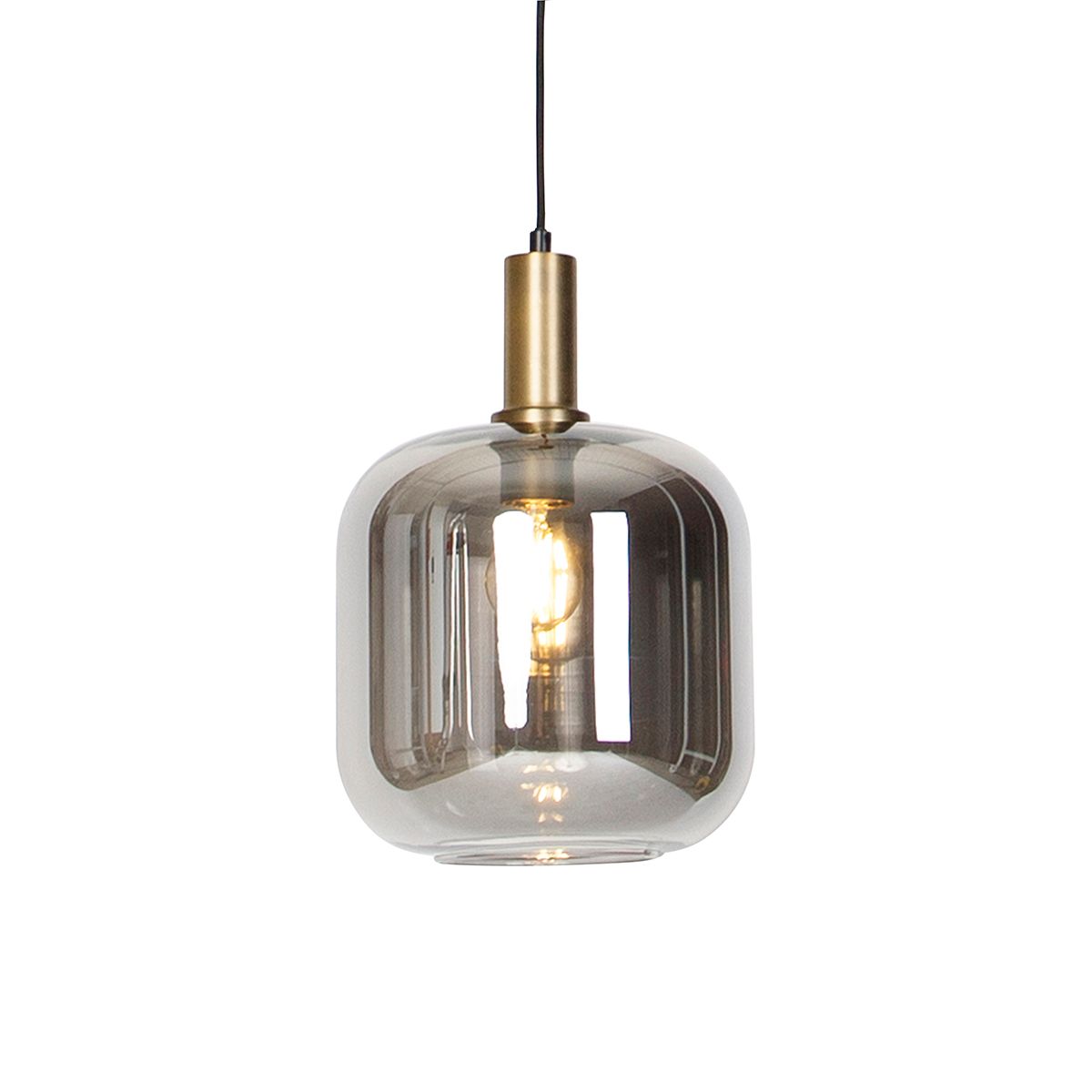 Smart hanglamp zwart met goud en smoke glas incl. Wifi A60 - Zuzanna