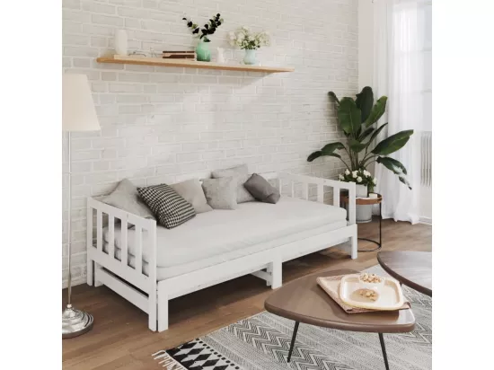 Lit coulissant Blanc 2x(90x200) cm Bois de pin massif