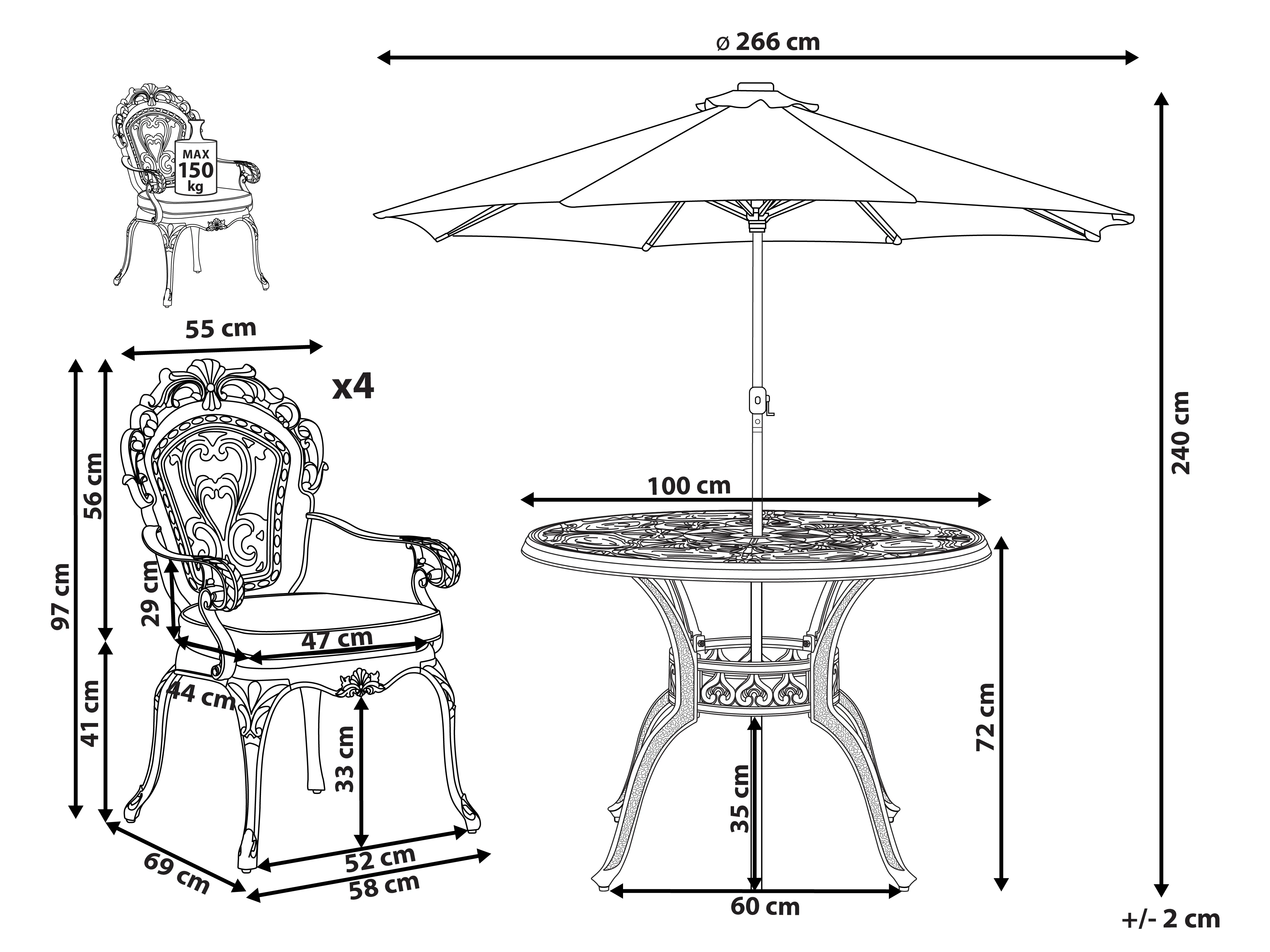 Tuinset 4-zits SAPRI met parasol (16 opties) Metaal Donkerbruin