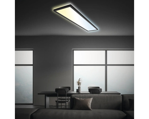 Dimbaar LED-paneel, 36W, 4800 lm, CCT verstelbaar, wit, 20x98 cm, slank, zwart + afstandsbediening + achtergrondverlichting + nachtlampfunctie
