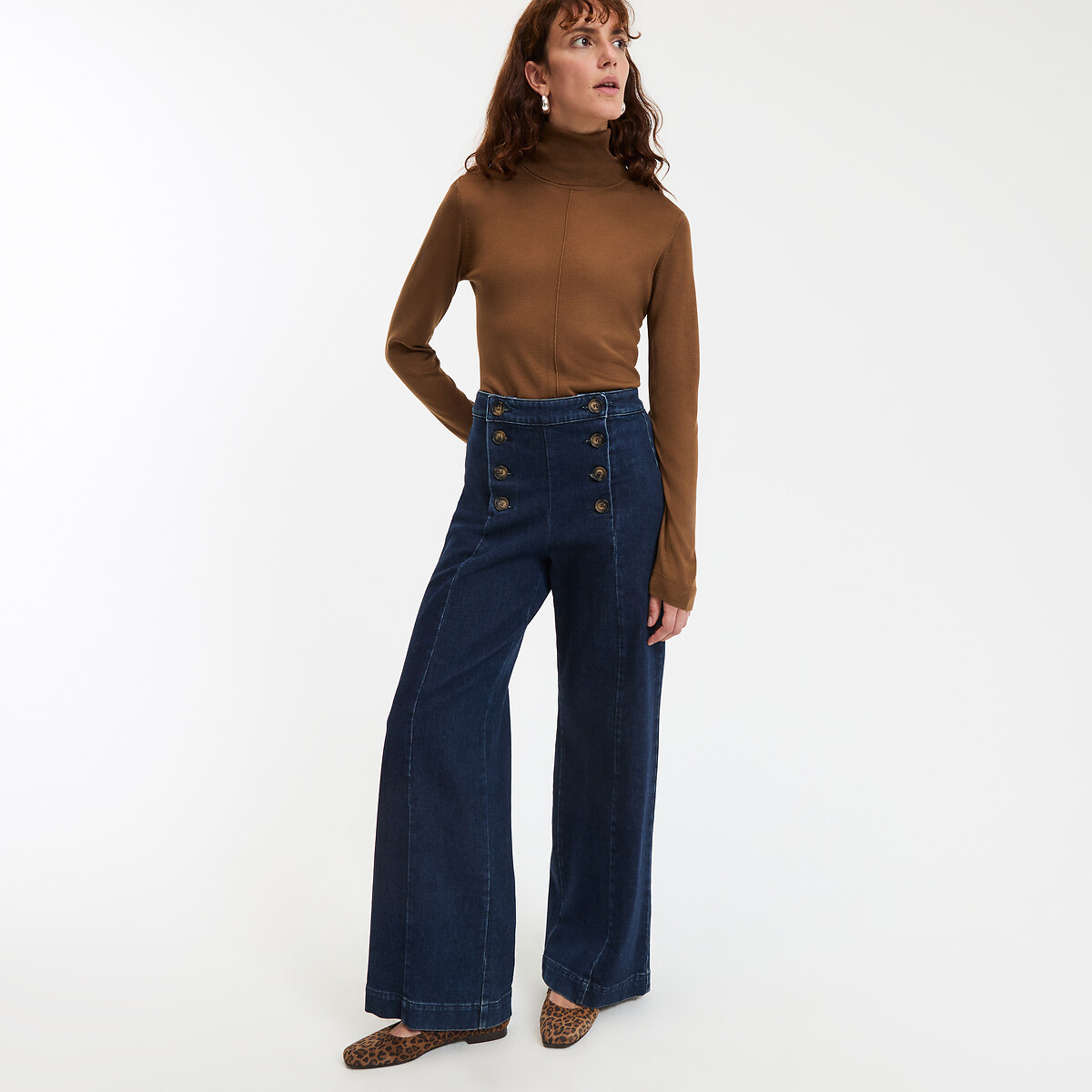 COLEÇÃO LA REDOUTE<br>Calça jeans larga estilo marinheiro, cintura alta