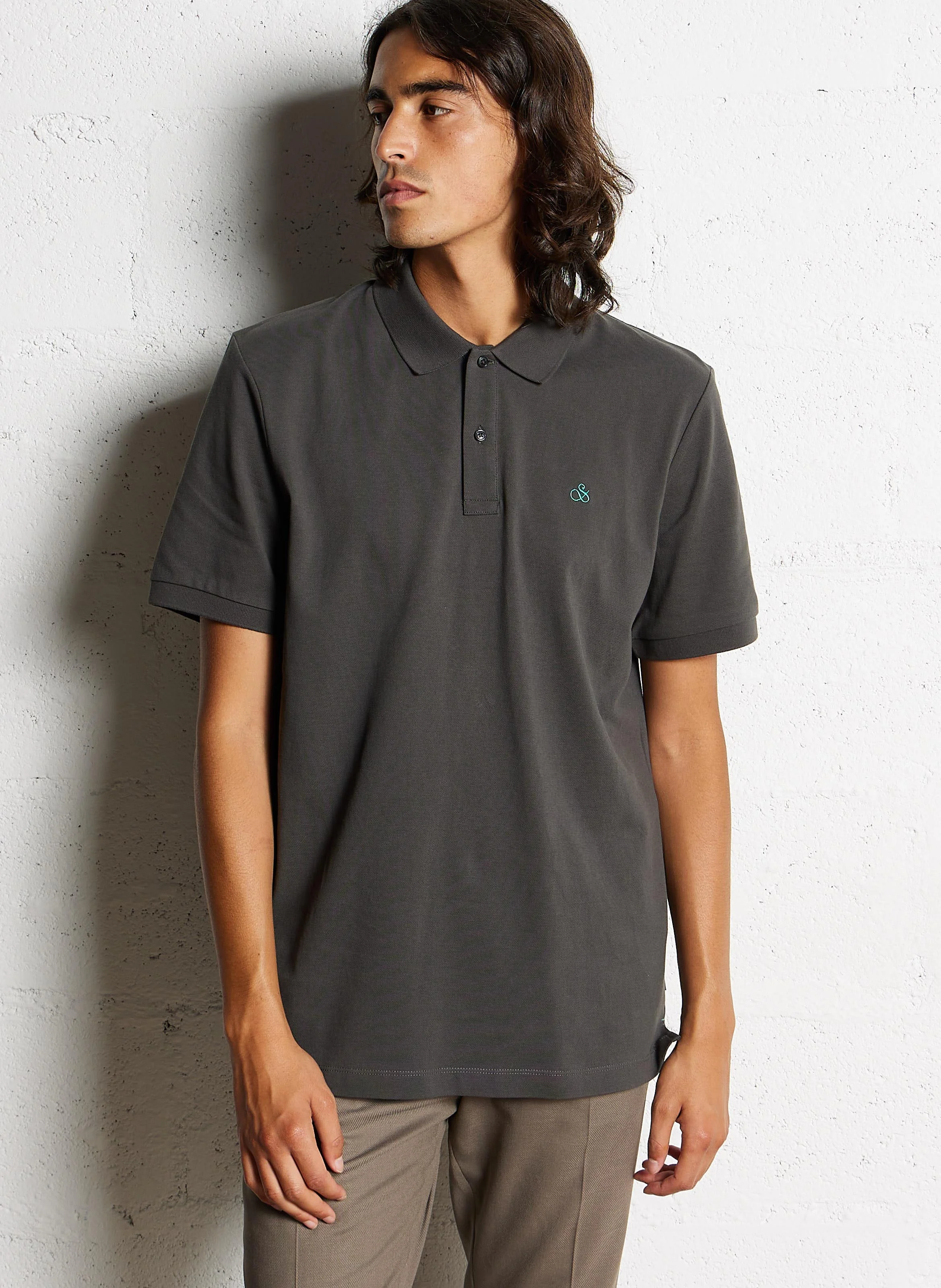 Polo droit en coton | Gris