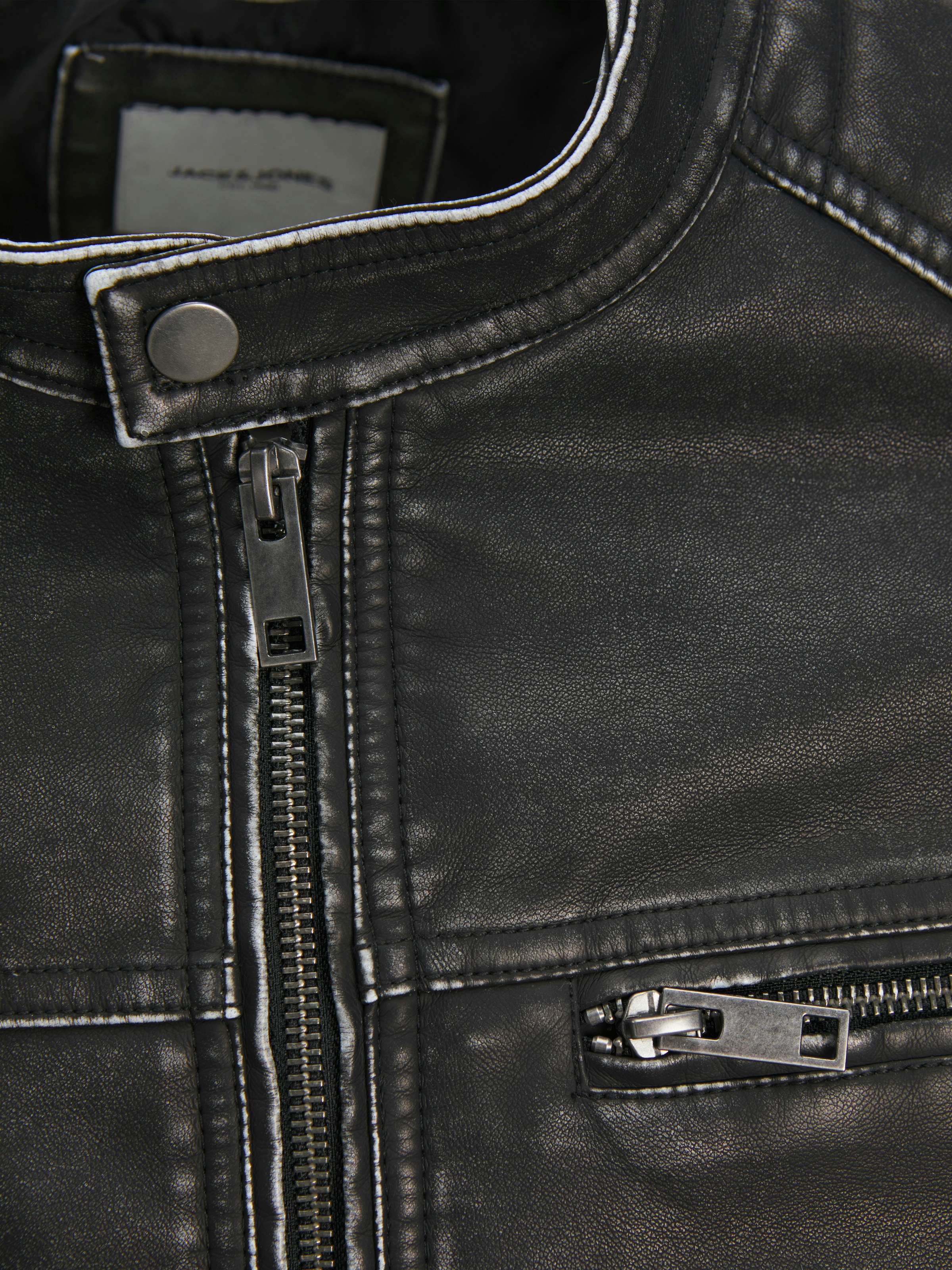 Jack & Jones Lederimitatjacke »JJEROCKY WASHED PU JACKET NOOS« ohne Kapuze mit Bandkragen