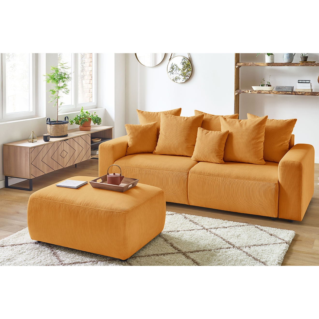 Bobochic Pouf en Velours côtelé Nihad Envy jaune - 100x70x44 cm