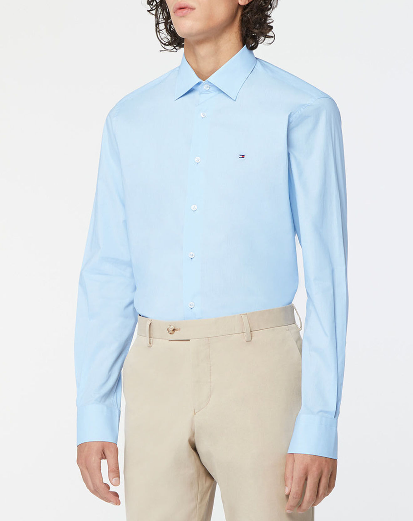 Tommy Hilfiger Chemise droite en Popeline 100% Coton Bio Solid bleu ciel