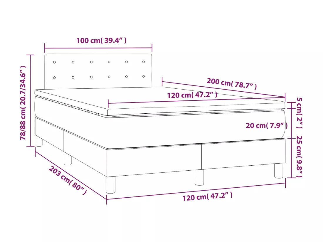 Sommier tapissier matelas LED Cappuccino 120x200 cm Similicuir