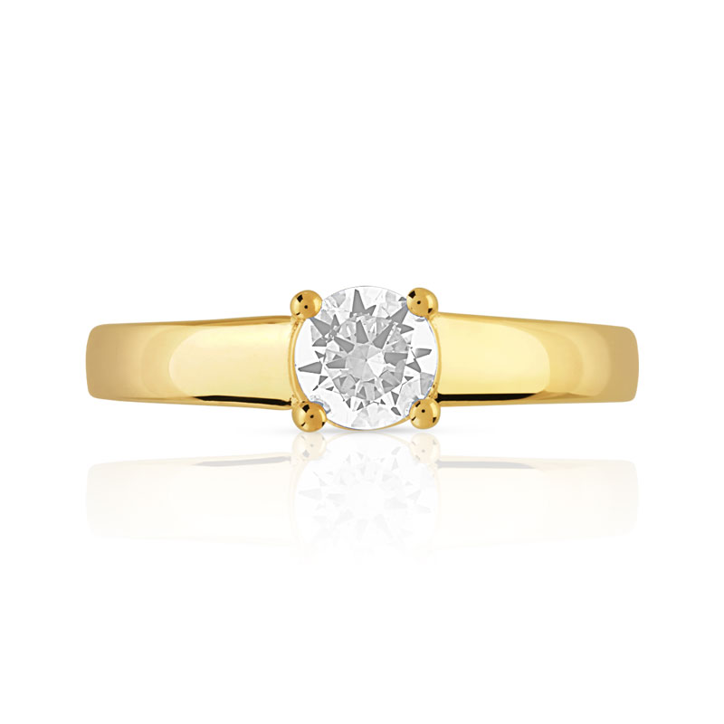 Bague solitaire or 750 jaune diamant 50/100e de carat