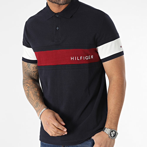 Polo Manches Courtes Colourblock Placement 0755 Bleu Marine