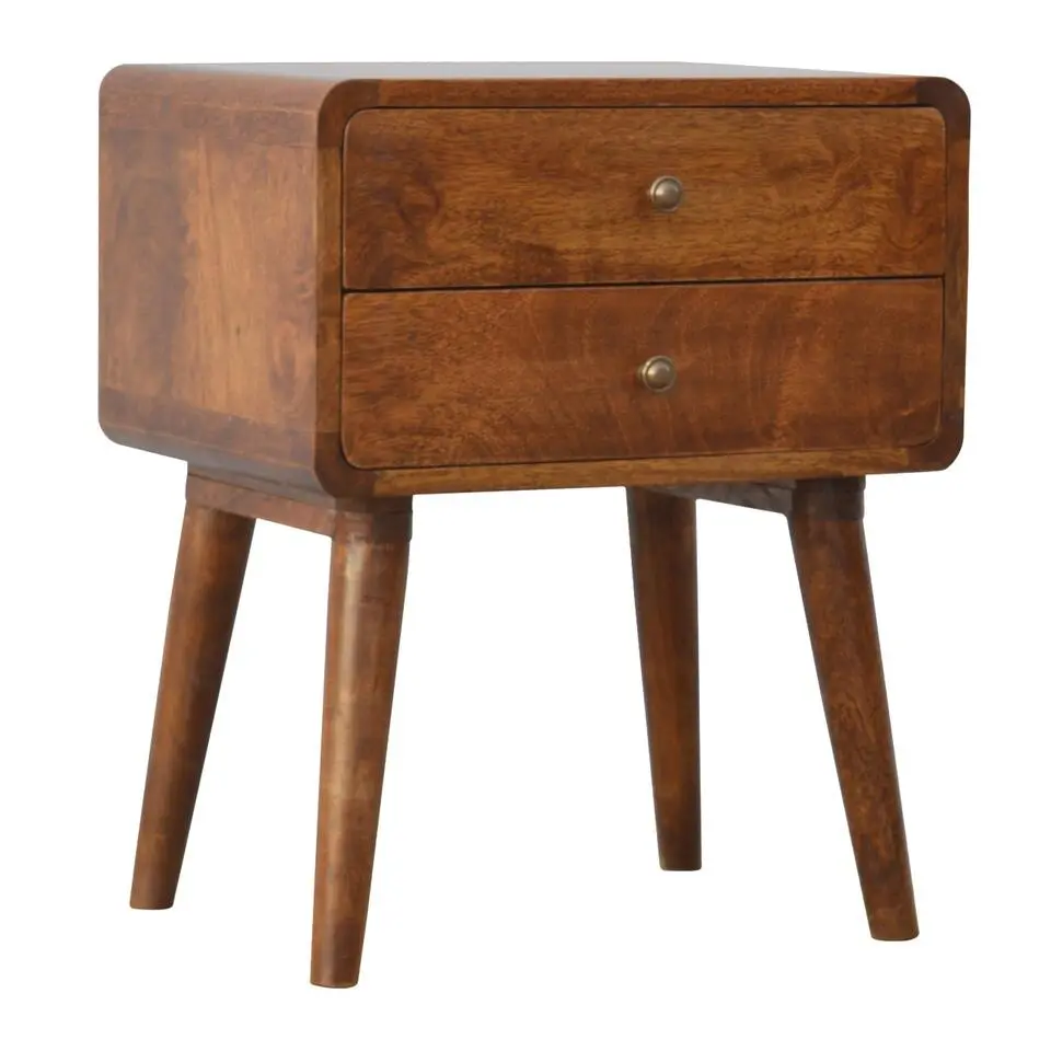 Artisan Furniture Massief Houten Gebogen Nachtkastje met Laden