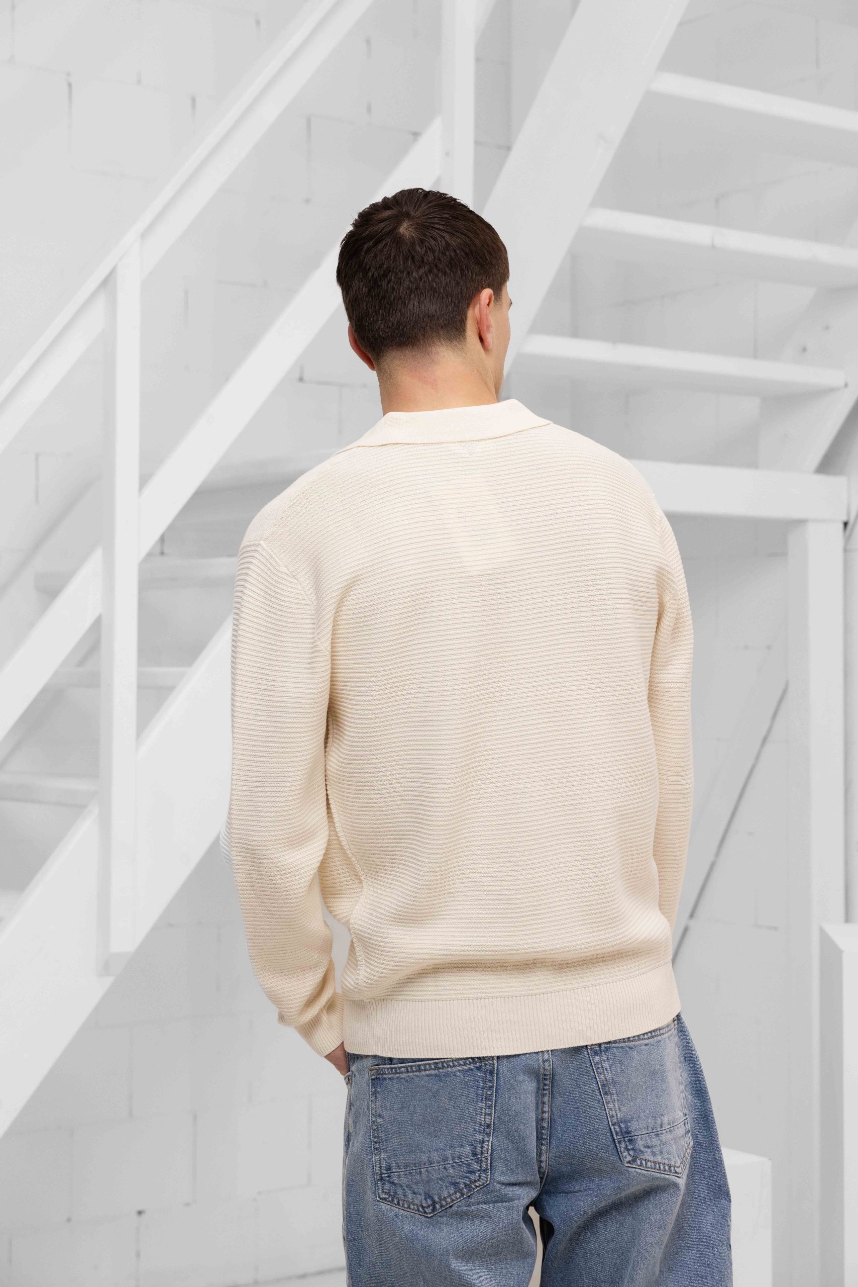 Pure Path Own The Journey Knitwear Polo Sweater Heren Gebroken Wit