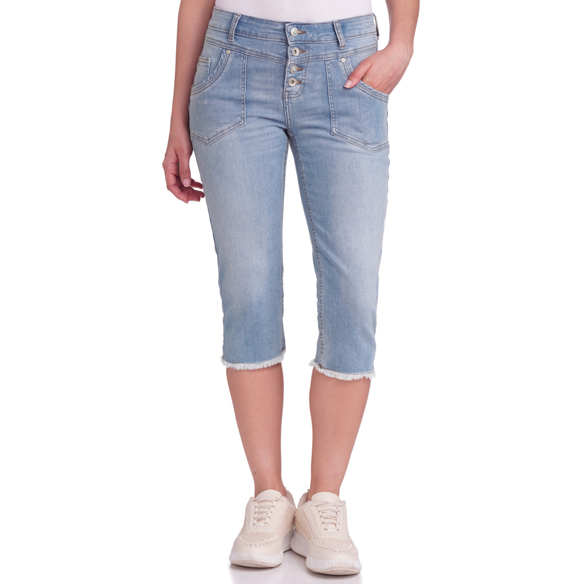 Damen Capri-Jeans in Denim-Optik hellblau