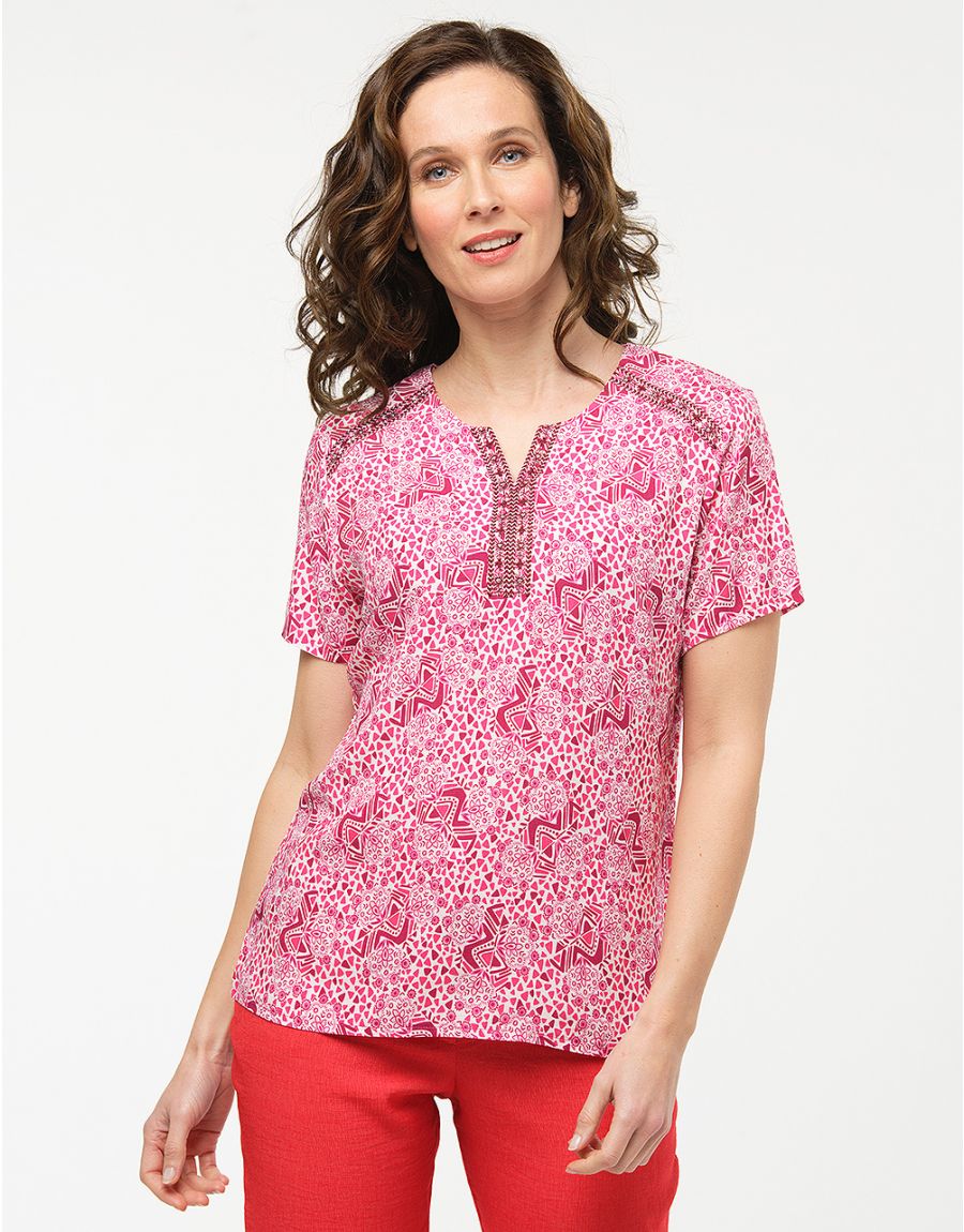 Blouse broderies rouge