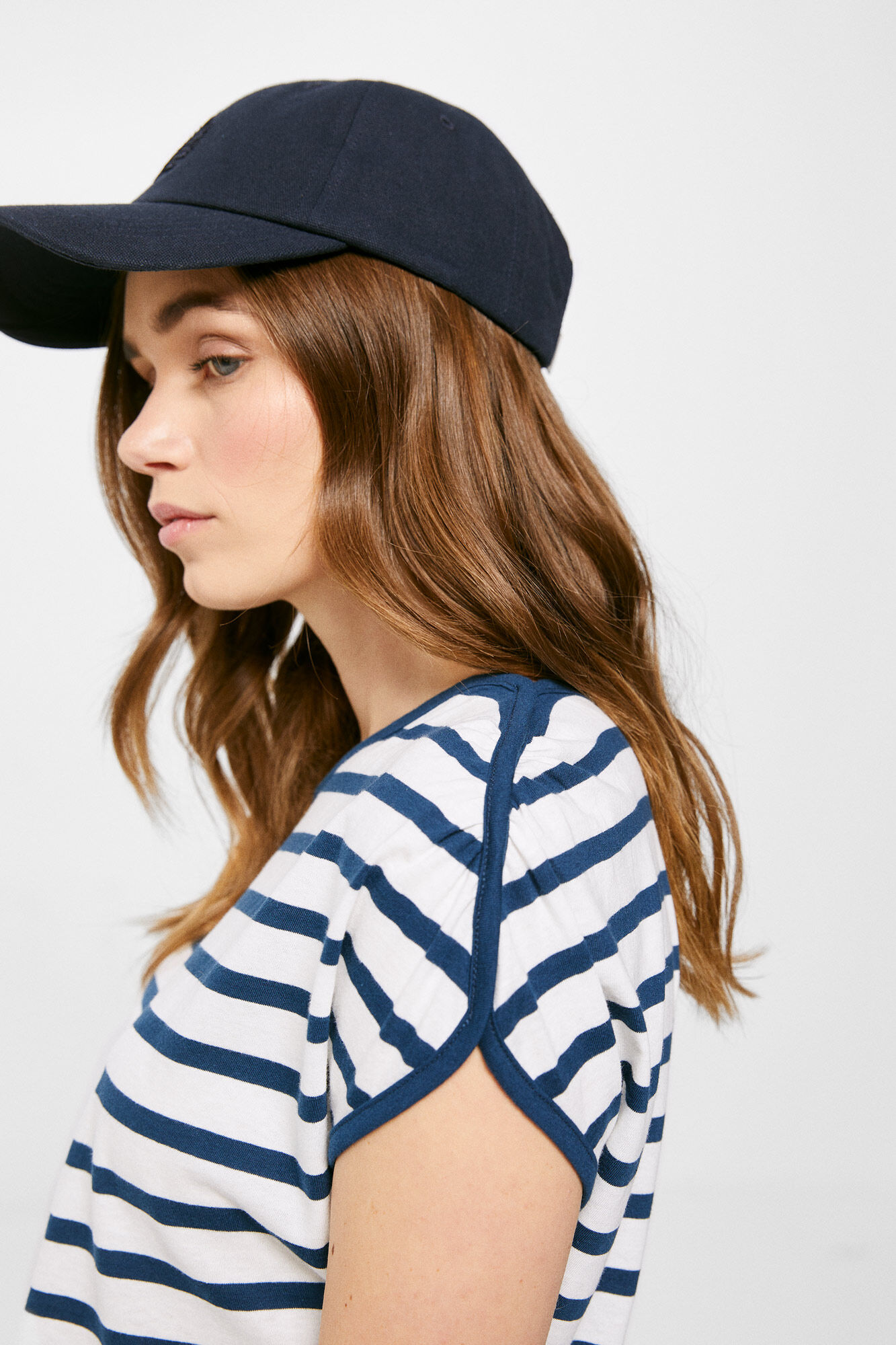 Camiseta listrada com franzido - Azul médio