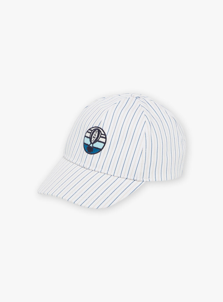 Casquette à rayures beige et bleu