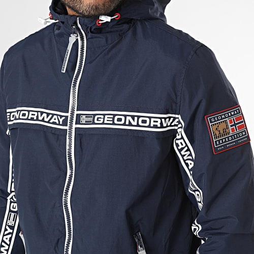 Veste Zippée Capuche A Bandes Bleu Marine