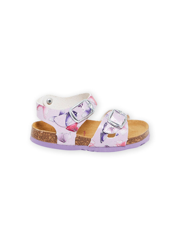 Sandales mauve en cuir à imprimé papillons