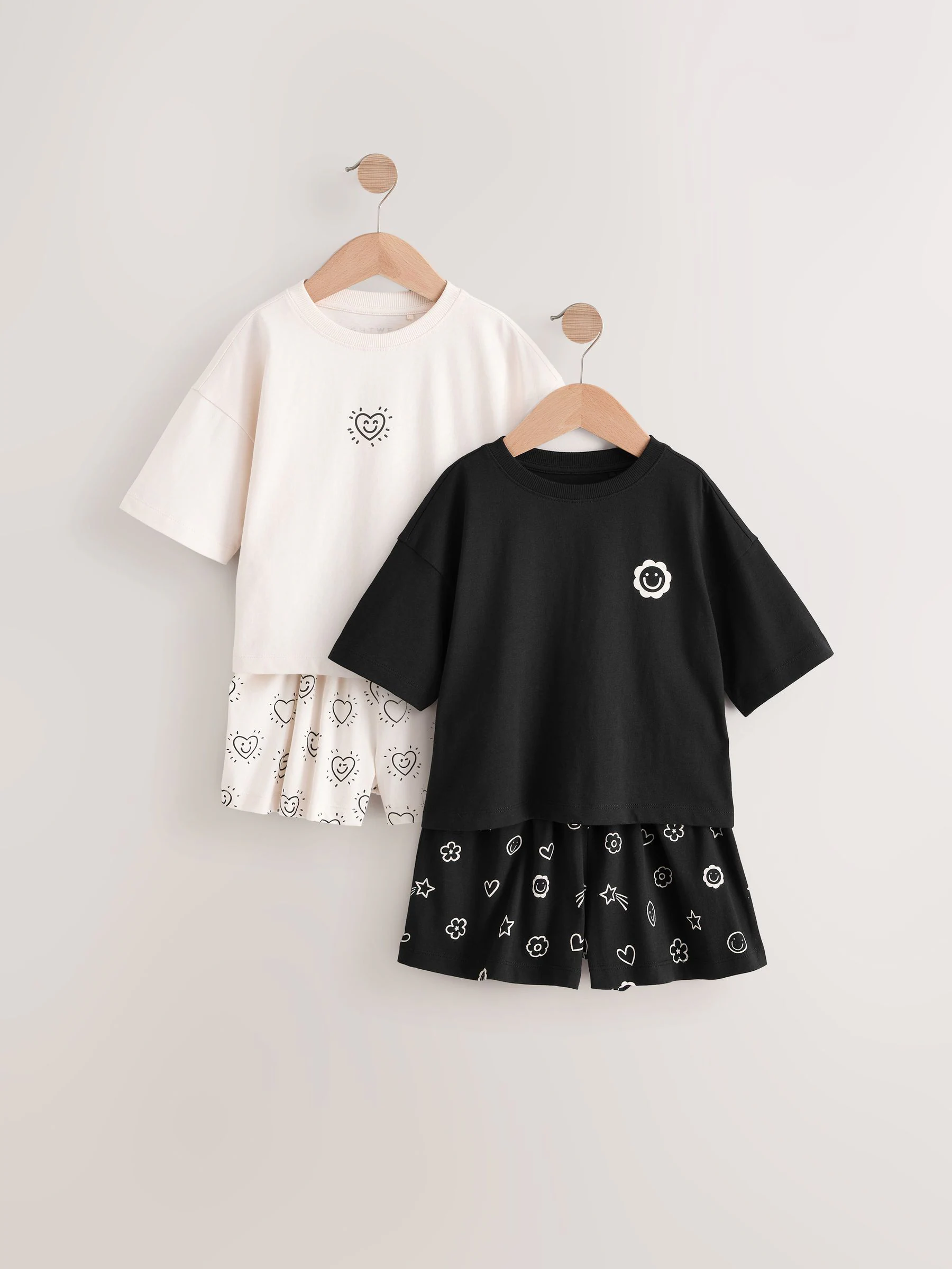 Zwart/ecru - Set van 2 pyjama's met short (3-16 jr)