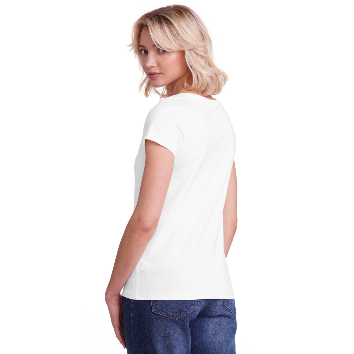 Famy 3 Damen T-Shirts im Basic-Look hellrosa / weiss / dunkelblau