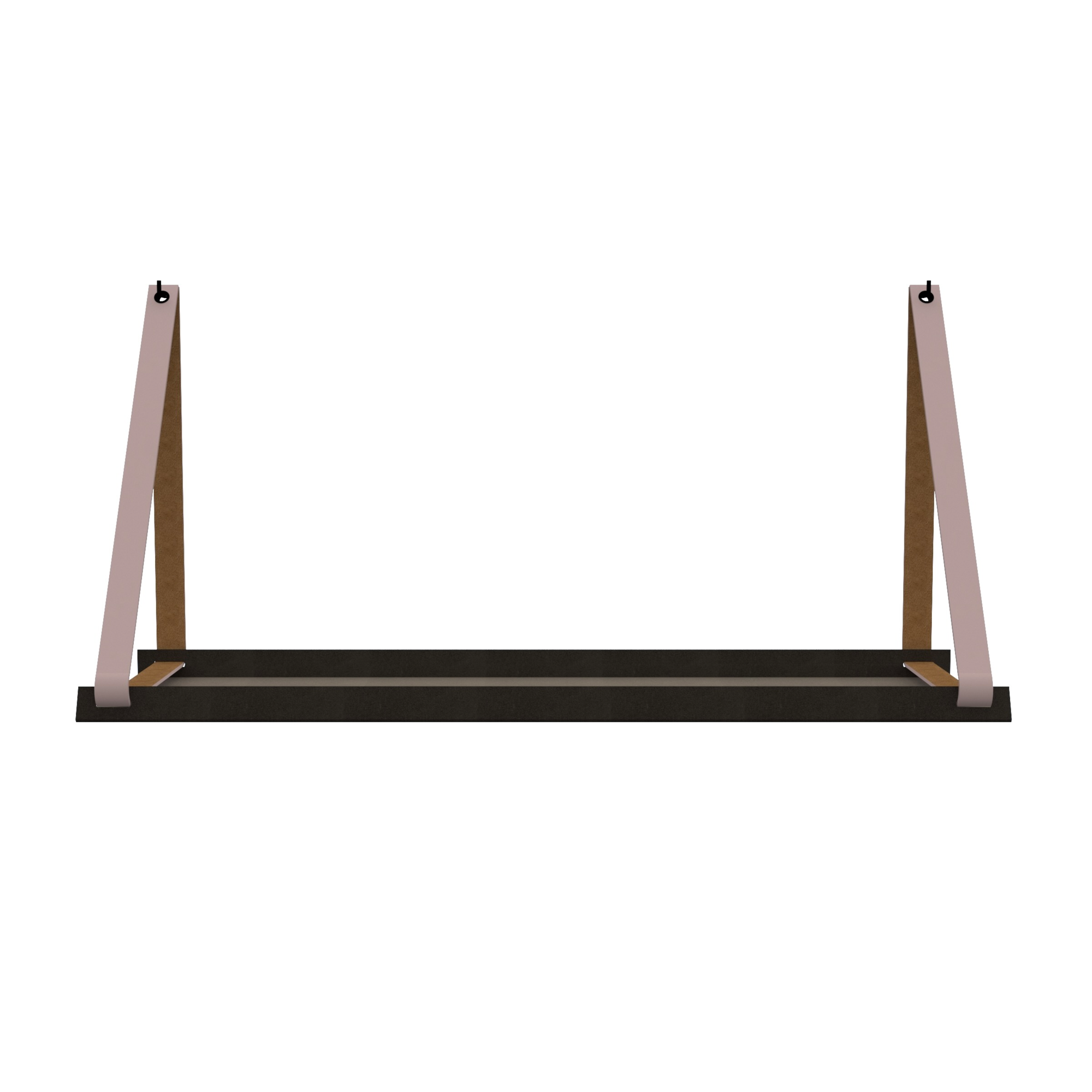 Stalen wandplank 70x20cm - incl. leren plankdragers Stalen wandplank met leren plankdragers - Lilapaars