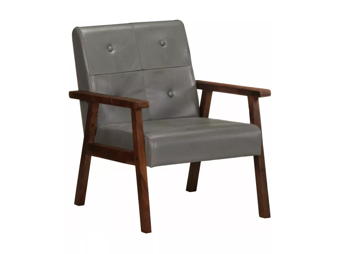 Fauteuil gris cuir véritable