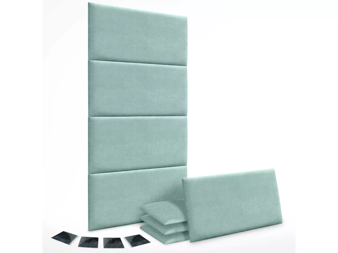 DHOME Lot de 8 Panneaux Rembourrés en Tissu Aqualine Autocollants pour Mur Acoustiques Absorbants Protection contre les choc (Vert d'eau, 50x40cm, x8)