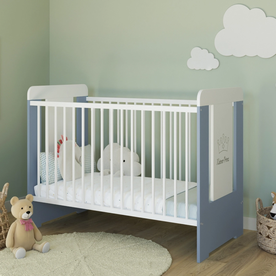 Kids Collective Babybett Gitterbett 60x120 höhenverstellbar|herausnehmbare Sprossen weißblau