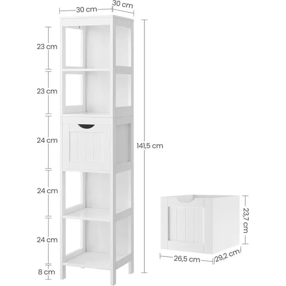 Bobbel Home - Hoge kast voor badkamer, opbergmeubel op poten, wit