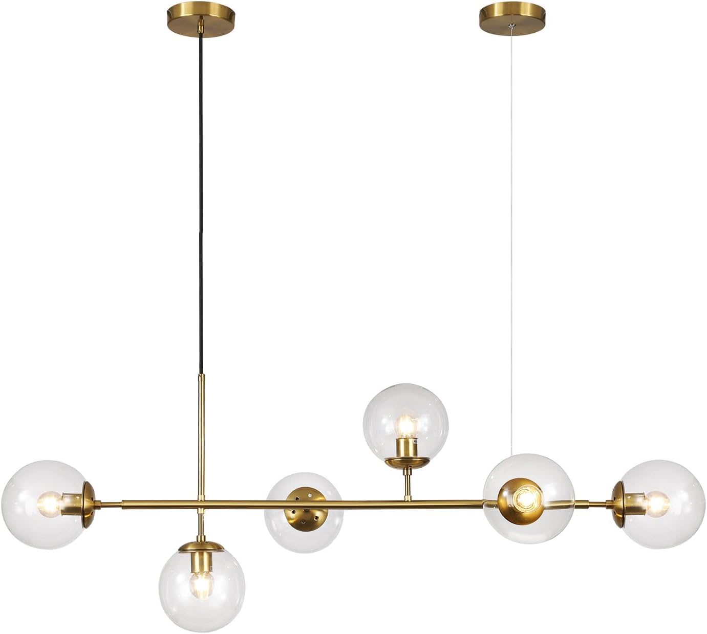 KCO Lighting 6 Light Bubble Kronleuchter Beleuchtung Klarglas Globe Kronleuchter Messing Gold Linear Pendelleuchte Mitte Jahrhundert Moderne Pendelleuchte für Wohnzimmer Küche Insel Esszimmer