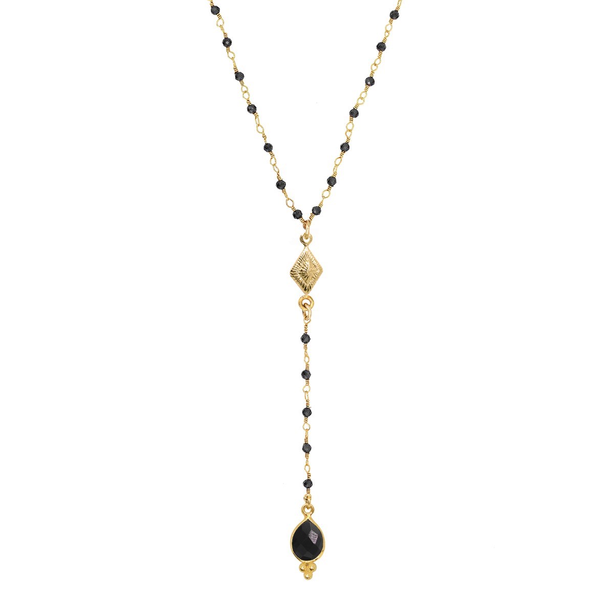 Chapelet onyx noire doré à l'or fin 24k NEW DELHI