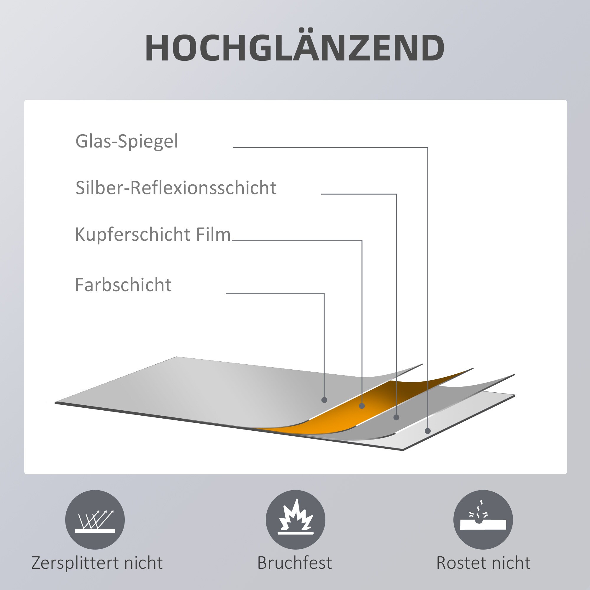 HOMCOM Wandspiegel mit Holzrahmen natur 45L x 4,8B x 125H cm