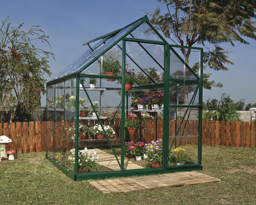 Harmony kas 6x6 polycarbonaat panelen 0,7 mm incl. funderingsframe 186 x 185 cm groen