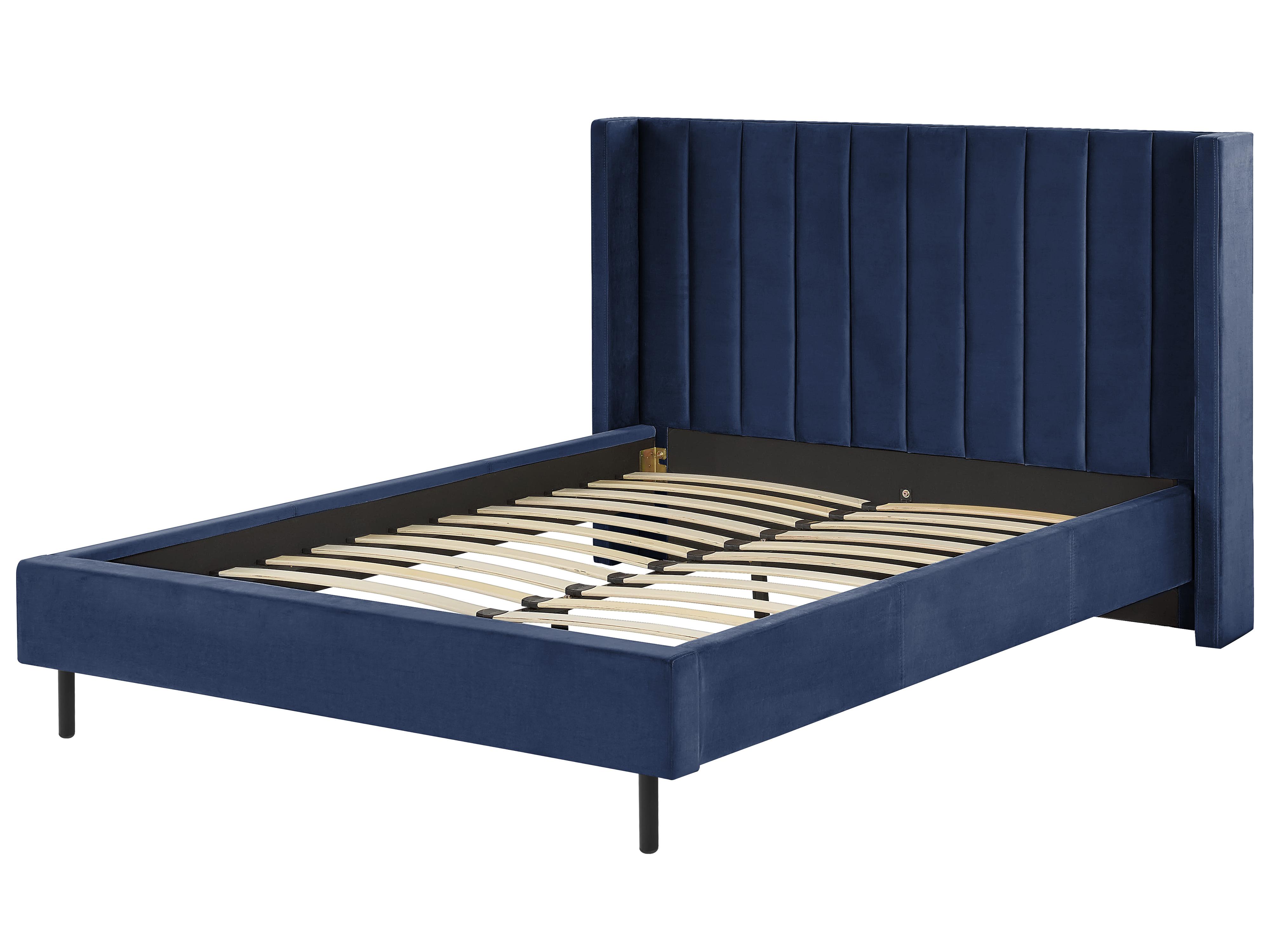 Bed Fluweel VILLETTE 140 x 200 cm Marineblauw