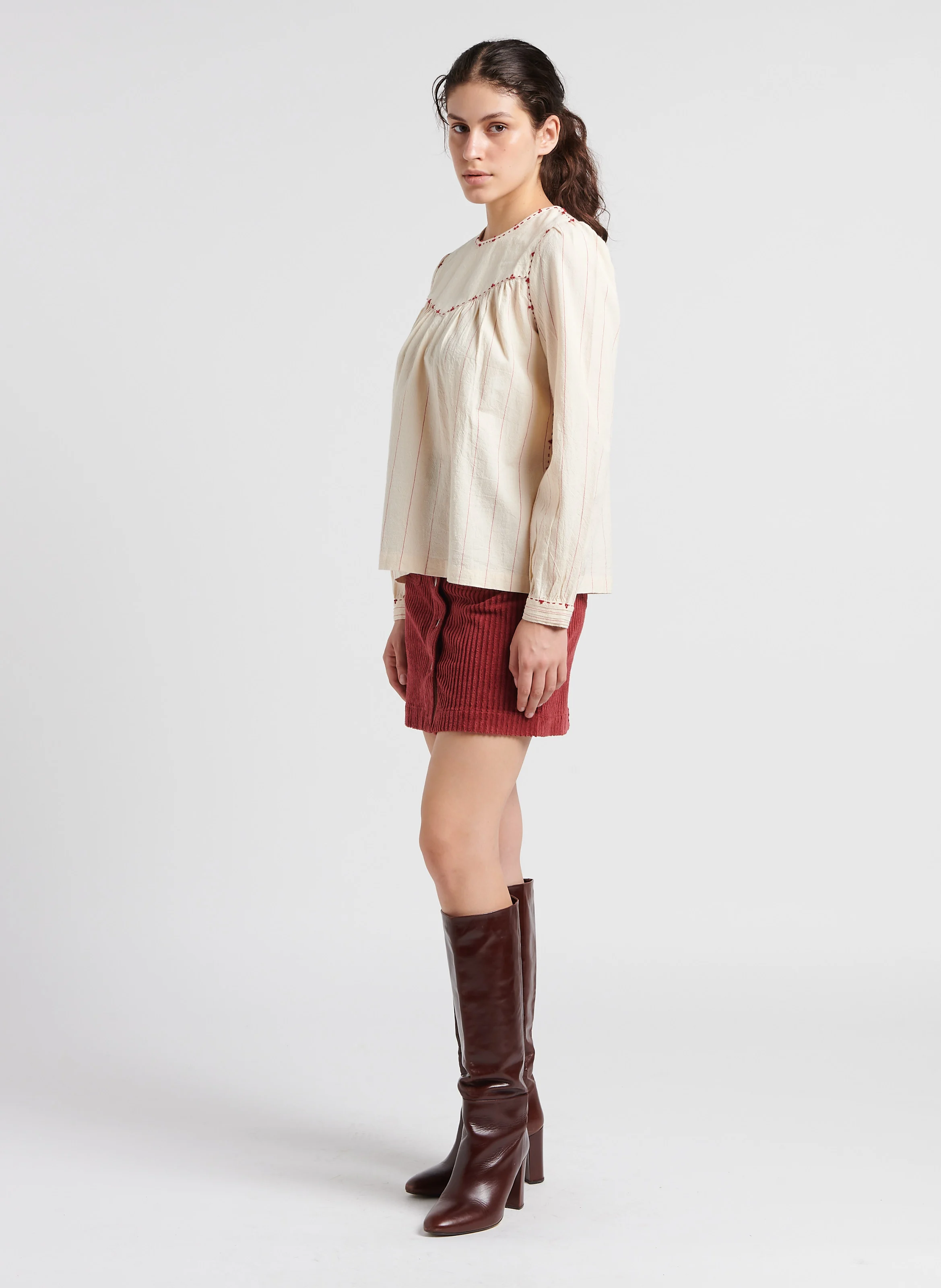CRAQ - Chemisier col rond rayé en coton bio| Blanc