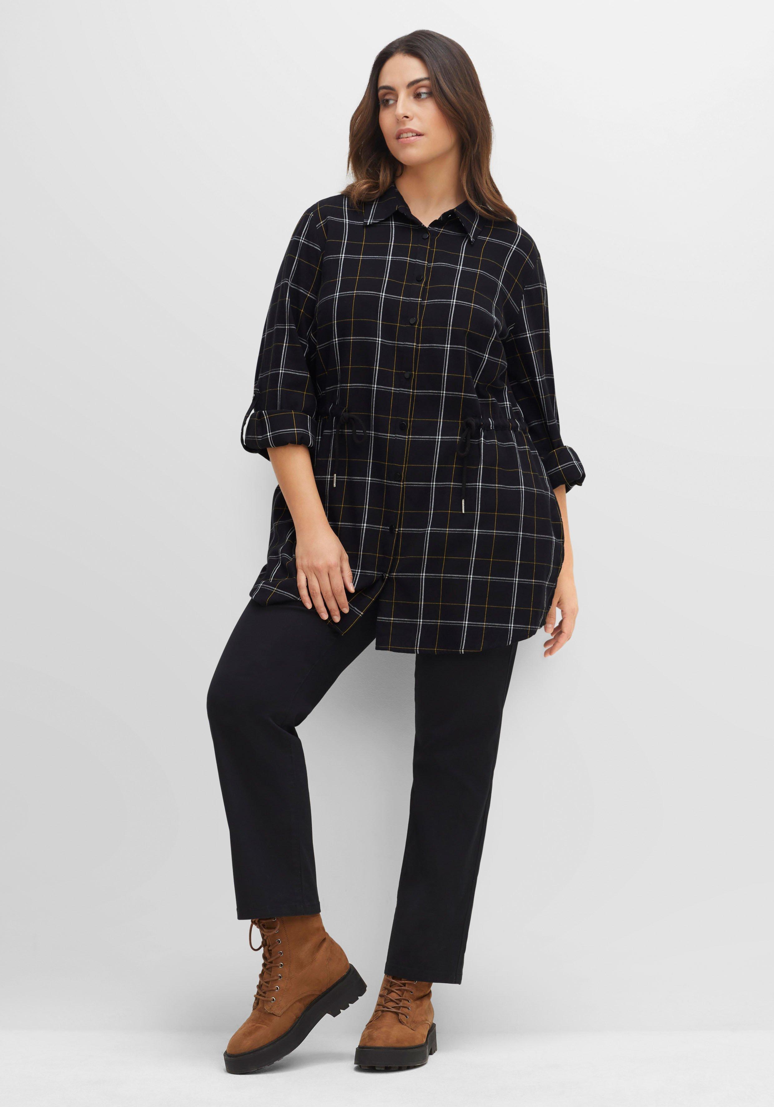 Karierte Longbluse mit Tunnelzug in der Taille