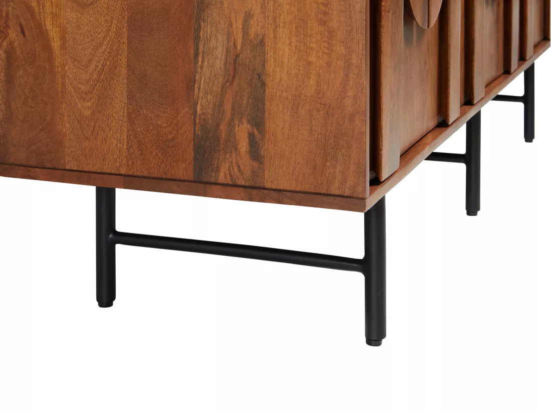Buffet avec 3 portes en bois de manguier et métal noir - Naturel - MIZORAM de Maison Céphy
