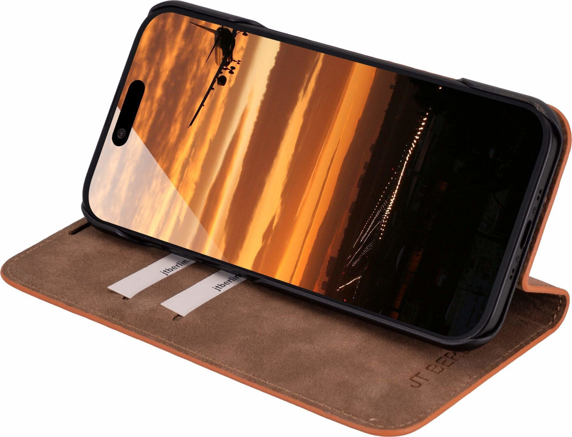 iPhone Air Echtleder Bookcase Hülle Tegel (11128) - Braun (Cognac)